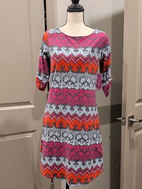 Soybu Pink, Orange & Gray Printed Scoop Neck Tunic Dress